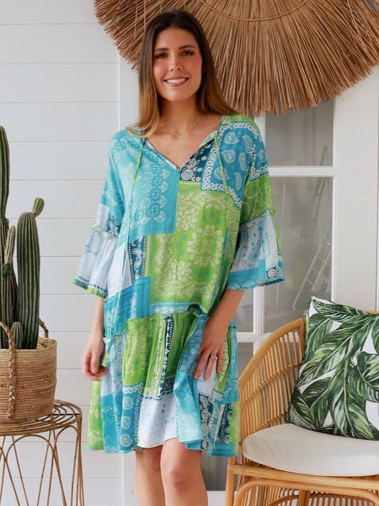 Lavern Mini Dress - Blue/Green