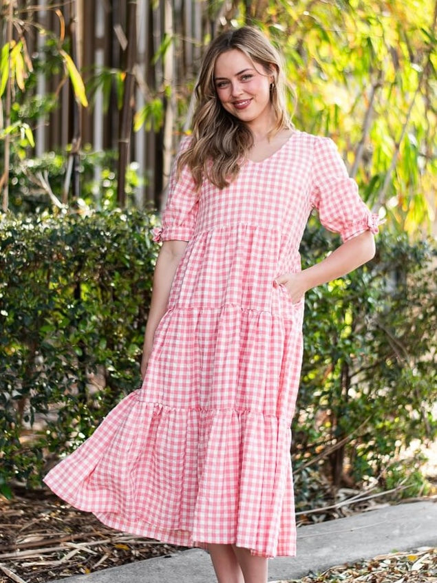 Molly Midi Dress - Pink Gingham