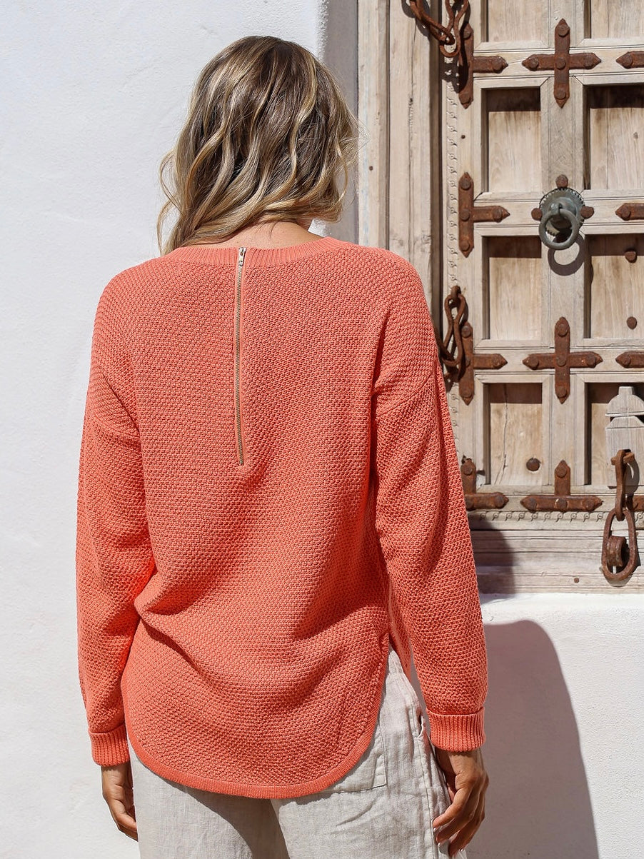 Angie Waffle Knit - Papaya