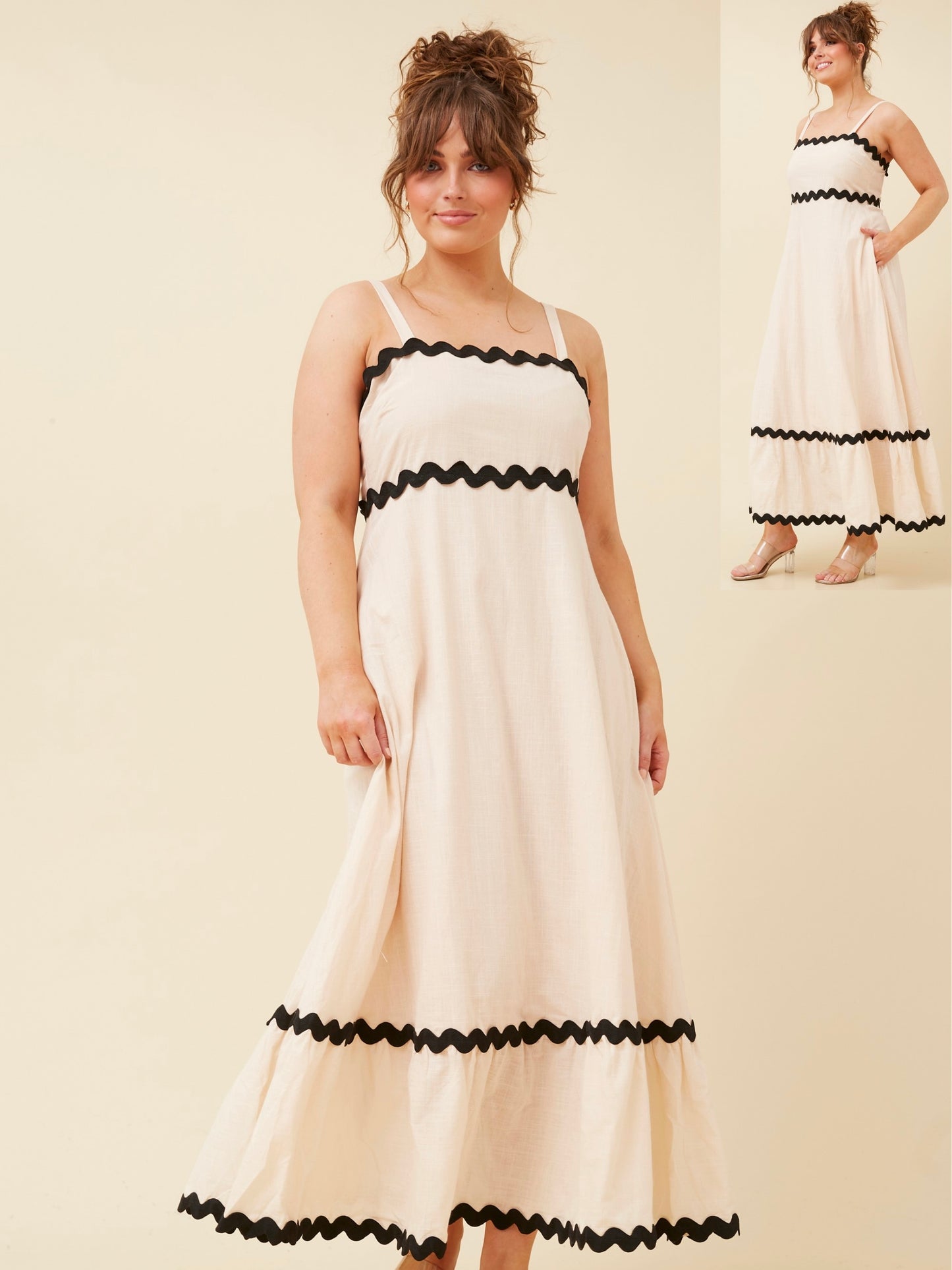 LAST CHANCE - Size 16 Ruby Maxi Dress - Beige/Black