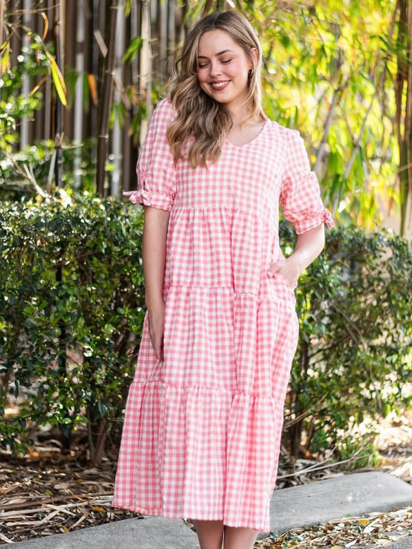 Molly Midi Dress - Pink Gingham