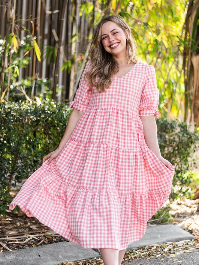 Molly Midi Dress - Pink Gingham