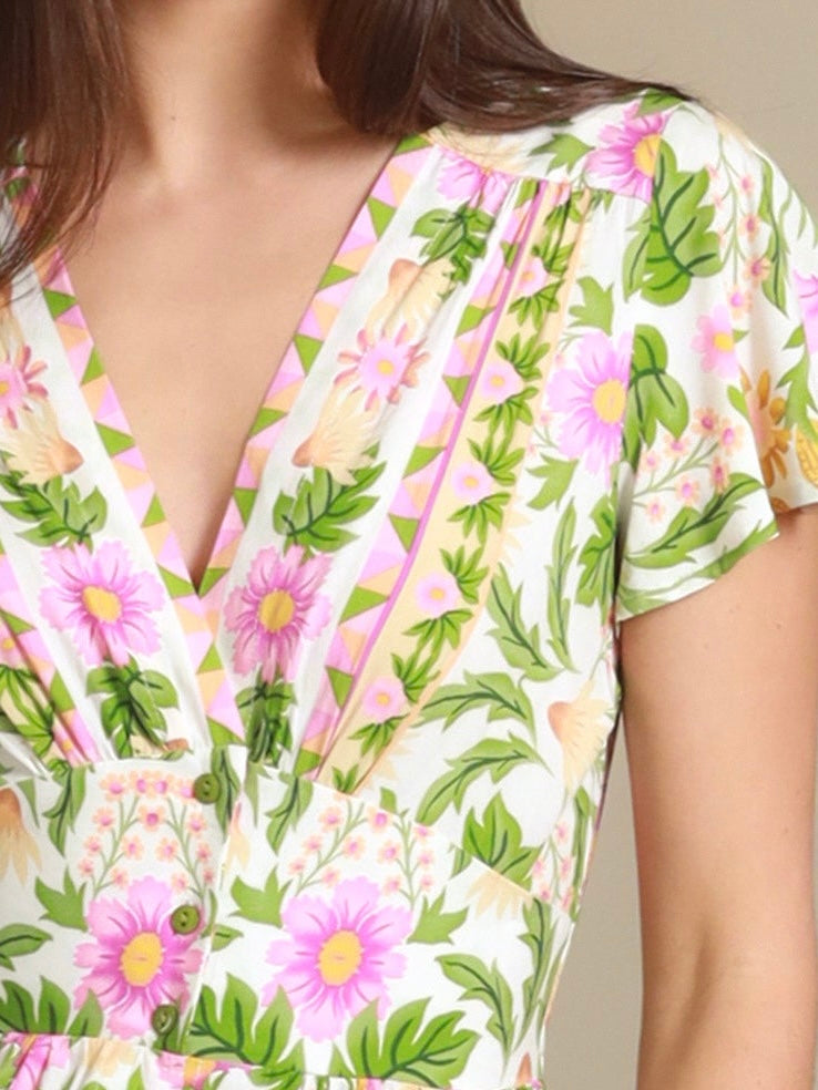 LAST CHANCE - Size 14 Juliette Mini Dress - Green/Pink