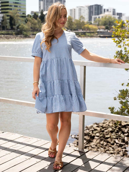 Bailey Mini Dress - Blue Gingham