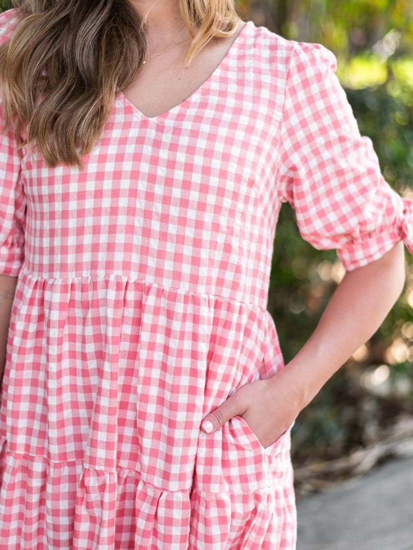 Molly Midi Dress - Pink Gingham