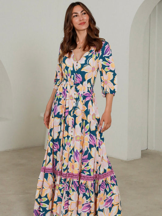 Beatrix Maxi - Teal Floral