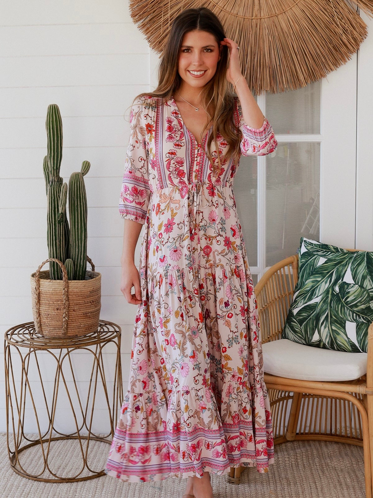 Ellianna Maxi Dress - Beige Floral