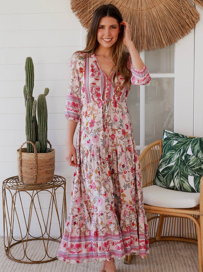 Ellianna Maxi Dress - Beige Floral