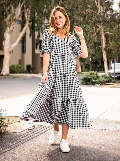Molly Midi Dress - Black Gingham