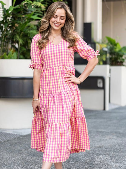 Molly Midi Dress - Pink/Lemon Gingham