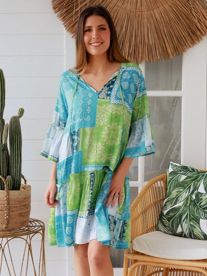 Lavern Mini Dress - Blue/Green