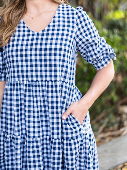 Molly Midi Dress - Navy Gingham