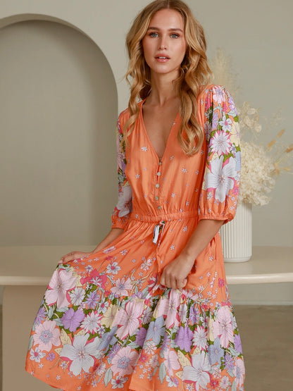 LAST CHANCE - Size 10 Rosalie Mini Dress - Peach Floral