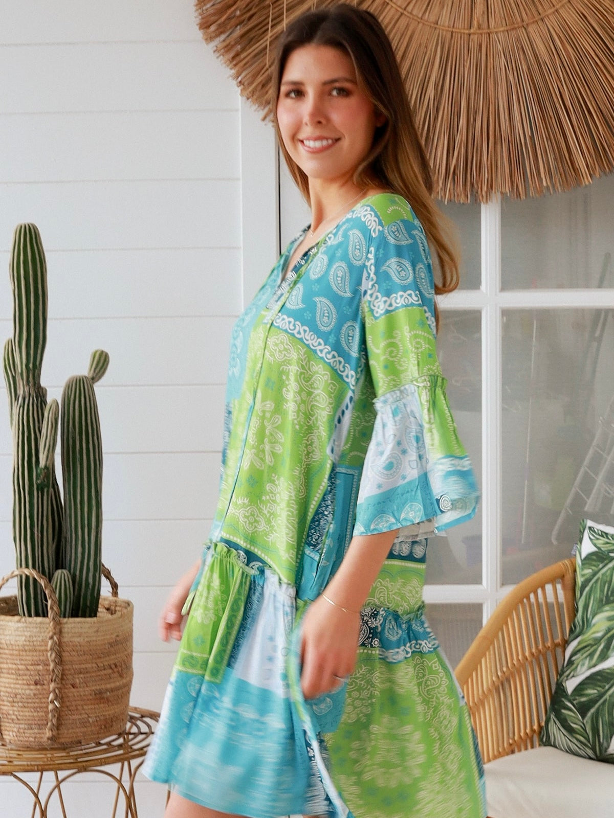 Lavern Mini Dress - Blue/Green