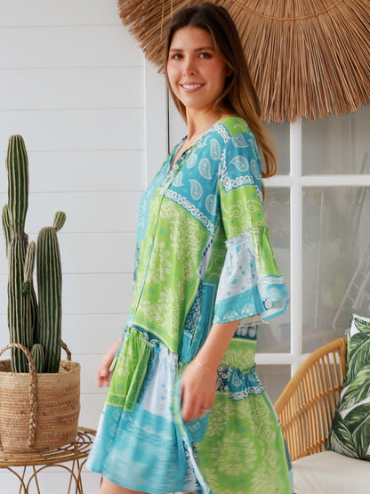 Lavern Mini Dress - Blue/Green