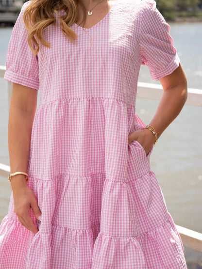 LAST CHANCE  - Size 8 Bailey Mini Dress - Pink Gingham
