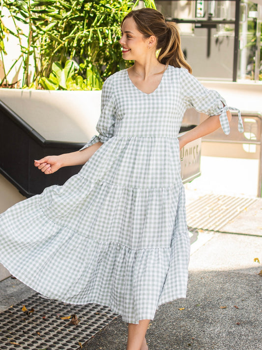 RESTOCKED Molly Midi Dress - Sage Gingham
