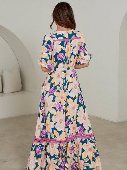 Beatrix Maxi - Teal Floral