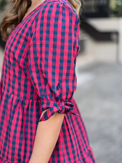 Molly Midi Dress - Navy/Watermelon Gingham