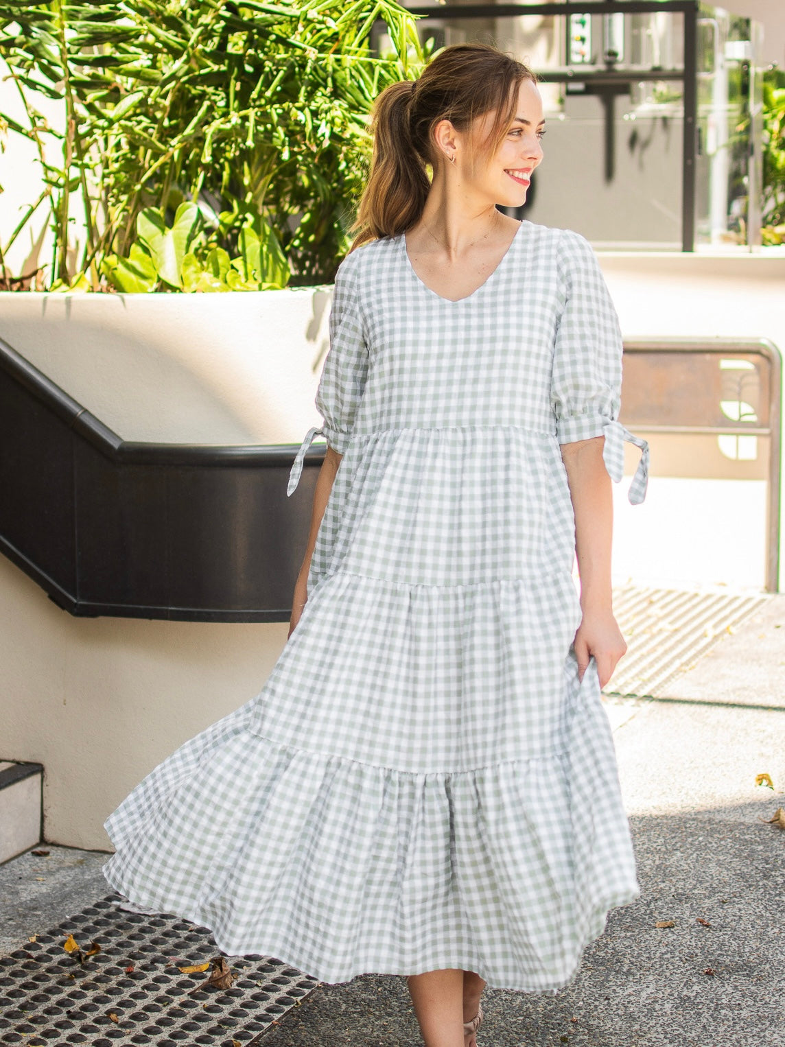 RESTOCKED Molly Midi Dress - Sage Gingham