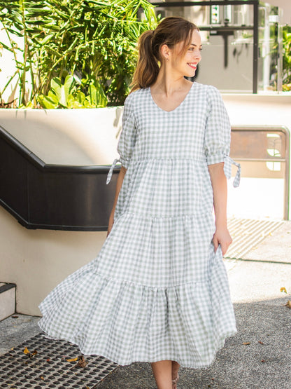 RESTOCKED Molly Midi Dress - Sage Gingham