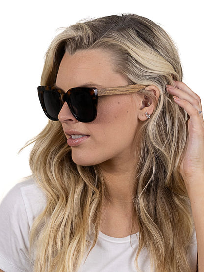 Riviera Toffee Half Tortoise Half Black Frame | Black Polarised Lens | Walnut Arms