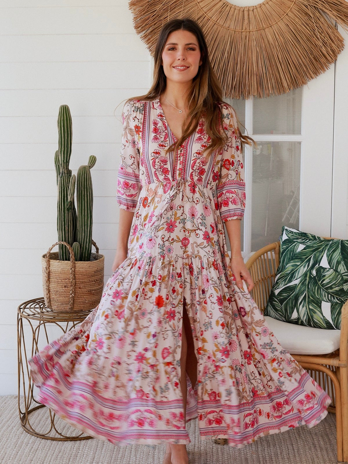 Ellianna Maxi Dress - Beige Floral