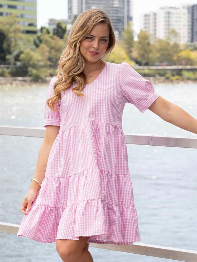 LAST CHANCE  - Size 8 Bailey Mini Dress - Pink Gingham
