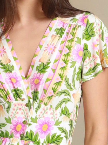 LAST  CHANCE  - Size 14 Juliette Mini Dress - Green/Pink