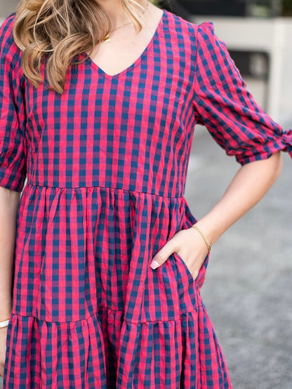Molly Midi Dress - Navy/Watermelon Gingham