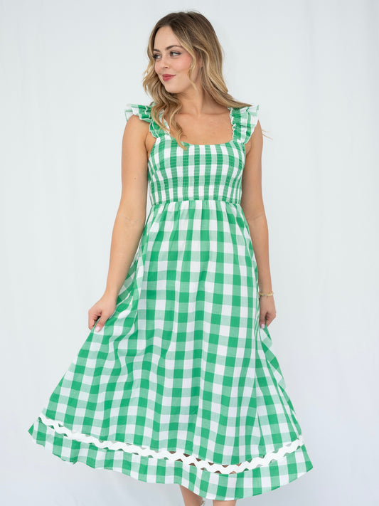 Restocked Jenna Maxi Dress - Green Gingham #2