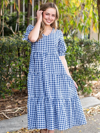 Molly Midi Dress - Navy Gingham