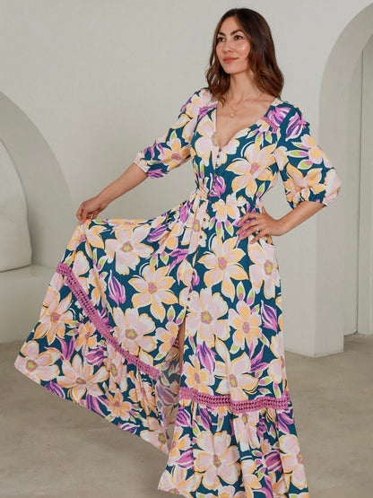 Beatrix Maxi - Teal Floral