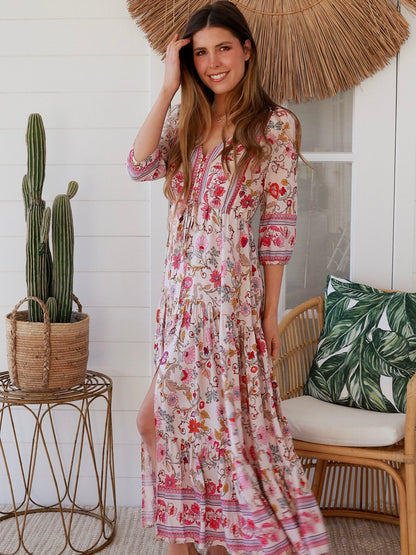 Ellianna Maxi Dress - Beige Floral