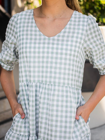 RESTOCKED Molly Midi Dress - Sage Gingham