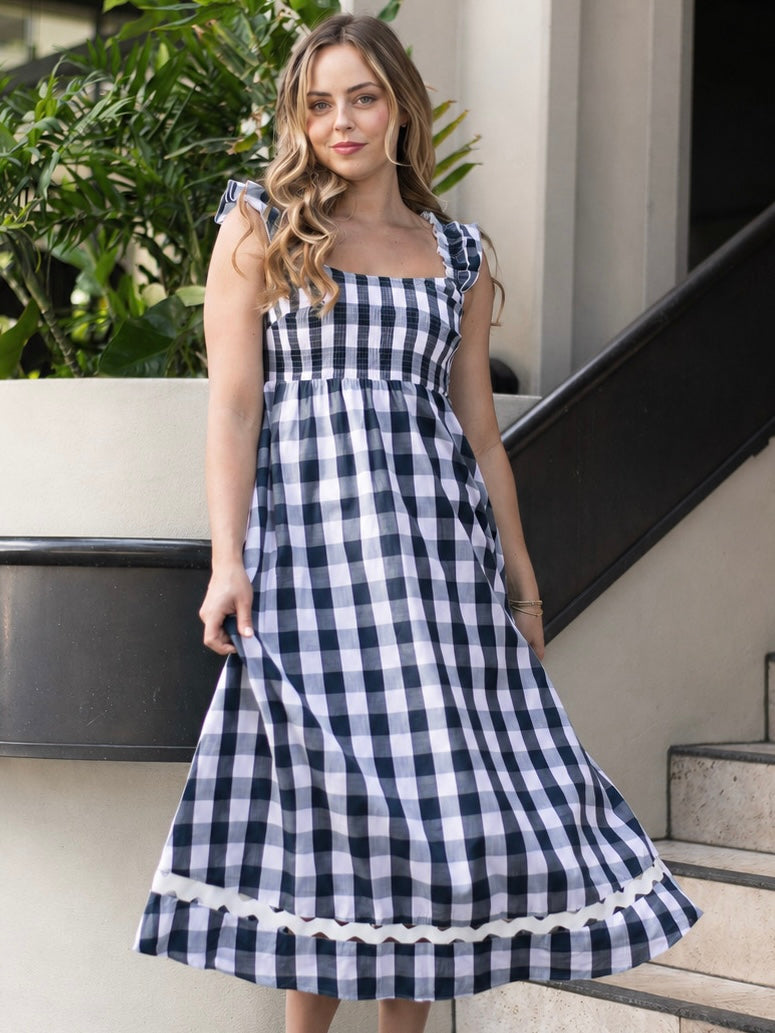 Jenna Maxi Dress - Navy Gingham