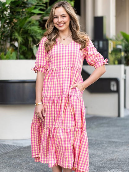 Molly Midi Dress - Pink/Lemon Gingham