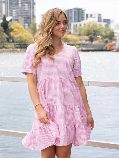 LAST CHANCE  - Size 8 Bailey Mini Dress - Pink Gingham