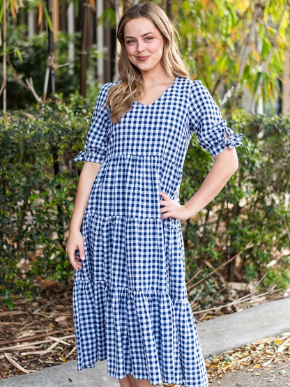 Molly Midi Dress - Navy Gingham