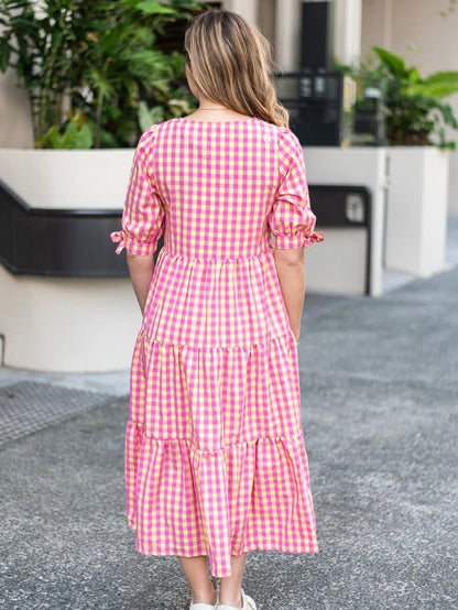 Molly Midi Dress - Pink/Lemon Gingham