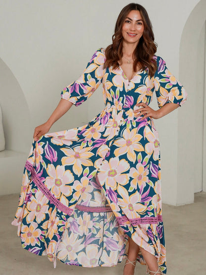 Beatrix Maxi - Teal Floral