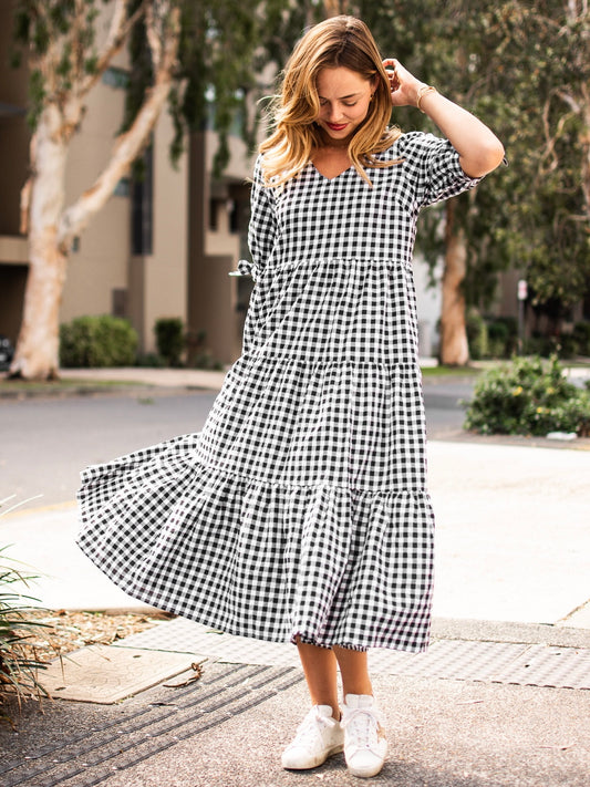 Molly Midi Dress - Black Gingham