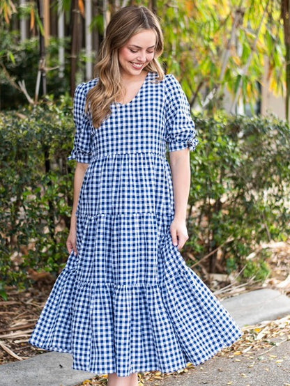 Molly Midi Dress - Navy Gingham