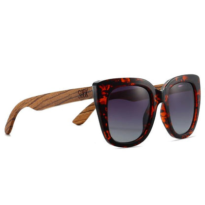 Riviera Toffee Half Tortoise Half Black Frame | Black Polarised Lens | Walnut Arms